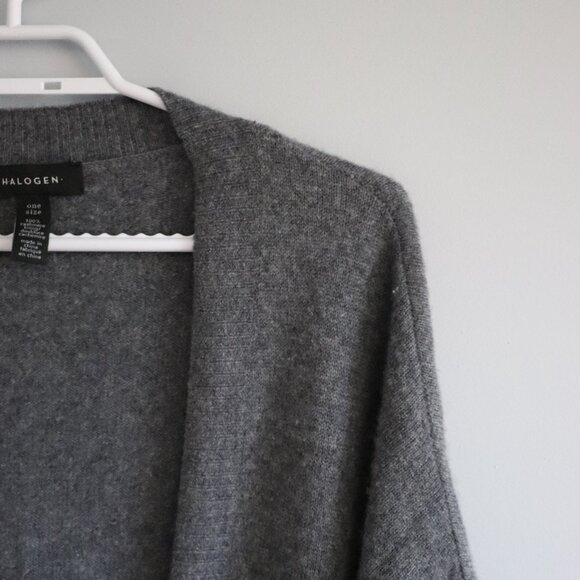 Halogen Womens Grey One Size Ruana 100% Cashmere Open Front Kimono Knit Cardigan - Picture 5 of 11